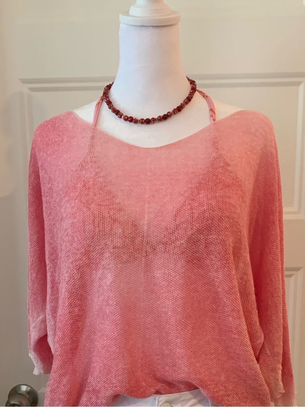 Lightweight Sheer Pink Linen blend net Pullover Top made in Italy